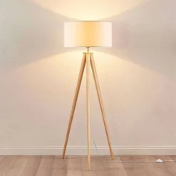 Mya Lámpara De Pie White/wood - Lindby -Mejor Iluminación Tienda 42510965332793