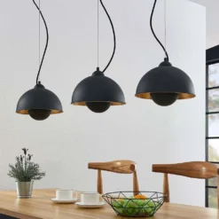 Gretja 3 Lámpara Colgante Black/Gold - Lindby -Mejor Iluminación Tienda 42510965634294