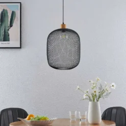 Djuna Lámpara Colgante Black/Wood - Lindby -Mejor Iluminación Tienda 42519117078613