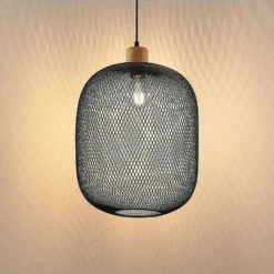 Djuna Lámpara Colgante Black/Wood - Lindby -Mejor Iluminación Tienda 42519117078615