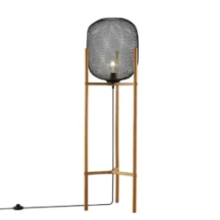 Djuna Lámpara De Pie Black/Wood - Lindby