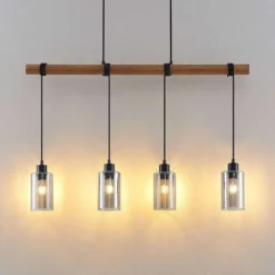 Emavi Lámpara Colgante Black/Smoke/Wood - Lindby -Mejor Iluminación Tienda 42519117115304
