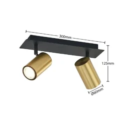 Raisan 2 Lámpara De Techo Black/Brass - Lindby -Mejor Iluminación Tienda 42519117117454