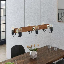 Becky Lámpara Colgante Wood/Black/Brass - Lucande -Mejor Iluminación Tienda 42519117137253