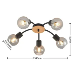 Eridia 5 Round Lámpara De Techo Black/Wood - Lindby -Mejor Iluminación Tienda 42519117284154