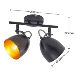 Fintja 2 Lámpara De Techo Black/Gold - Lindby -Mejor Iluminación Tienda 42519117448284